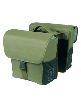SACOCHE ARRIERE VELO DOUBLE BASIL GO VERT FONCE 32L FIXATION HOOKS ON POUR PORTE BAGAGE SYSTEME MIK (FIXATION INCLUS)