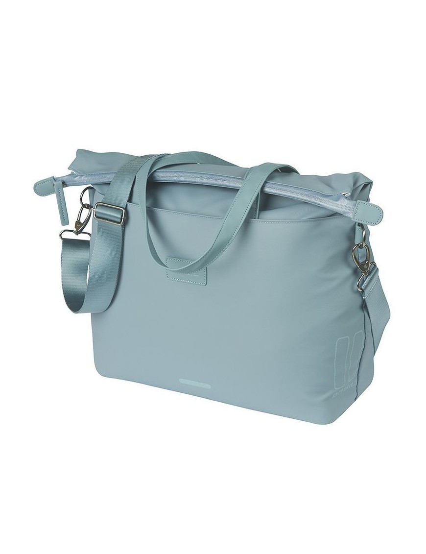 SACOCHE ARRIERE VELO LATERALE SAC ORDINATEUR PORTABLE BASIL MANHATTAN WATERPROOF BLEU DROIT-GAUCHE 12L FIXATION HOOK ON (12x38x