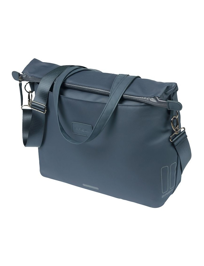 SACOCHE ARRIERE VELO LATERALE SAC ORDINATEUR PORTABLE BASIL MANHATTAN WATERPROOF BLEU MARINE DROIT-GAUCHE 12L FIXATION HOOK ON 