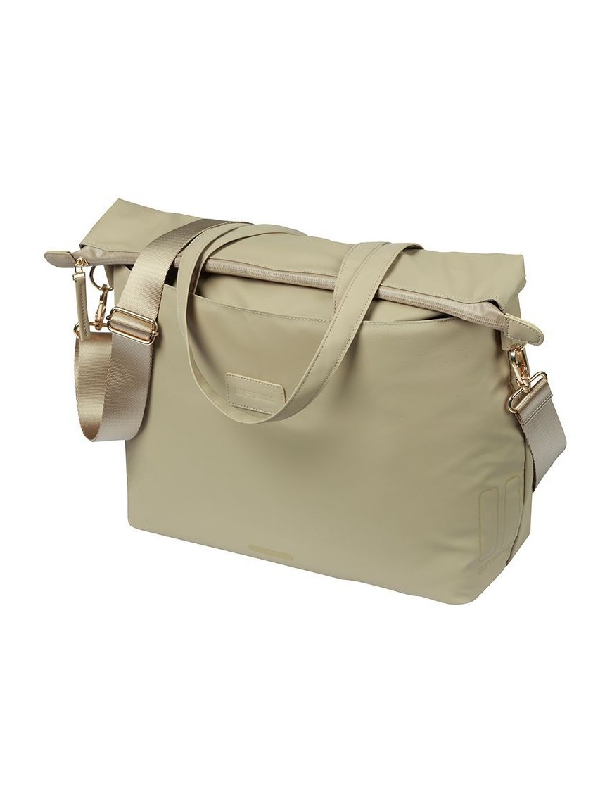 SACOCHE ARRIERE VELO LATERALE SAC ORDINATEUR PORTABLE BASIL MANHATTAN WATERPROOF BEIGE DROIT-GAUCHE 12L FIXATION HOOK ON (12x38