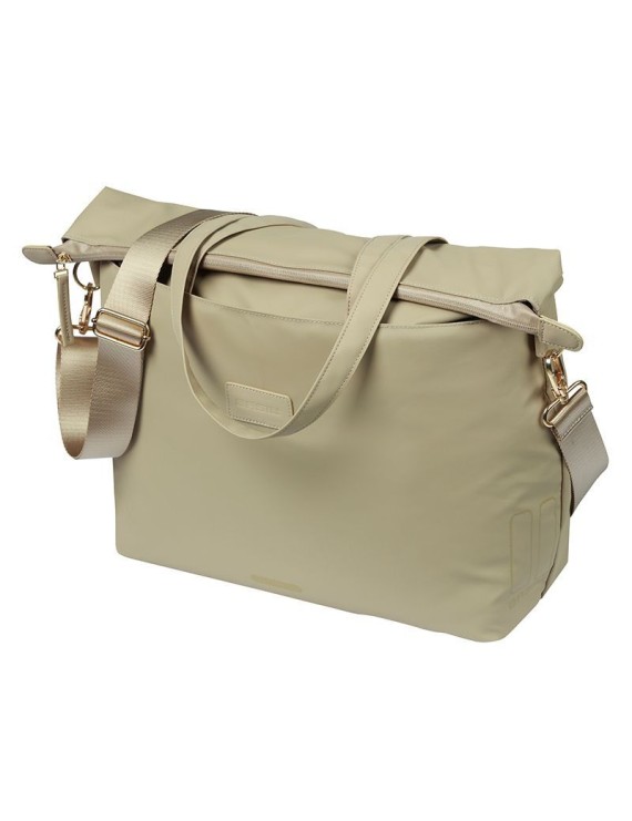 SACOCHE ARRIERE VELO LATERALE SAC ORDINATEUR PORTABLE BASIL MANHATTAN WATERPROOF BEIGE DROIT-GAUCHE 12L FIXATION HOOK ON (12x38