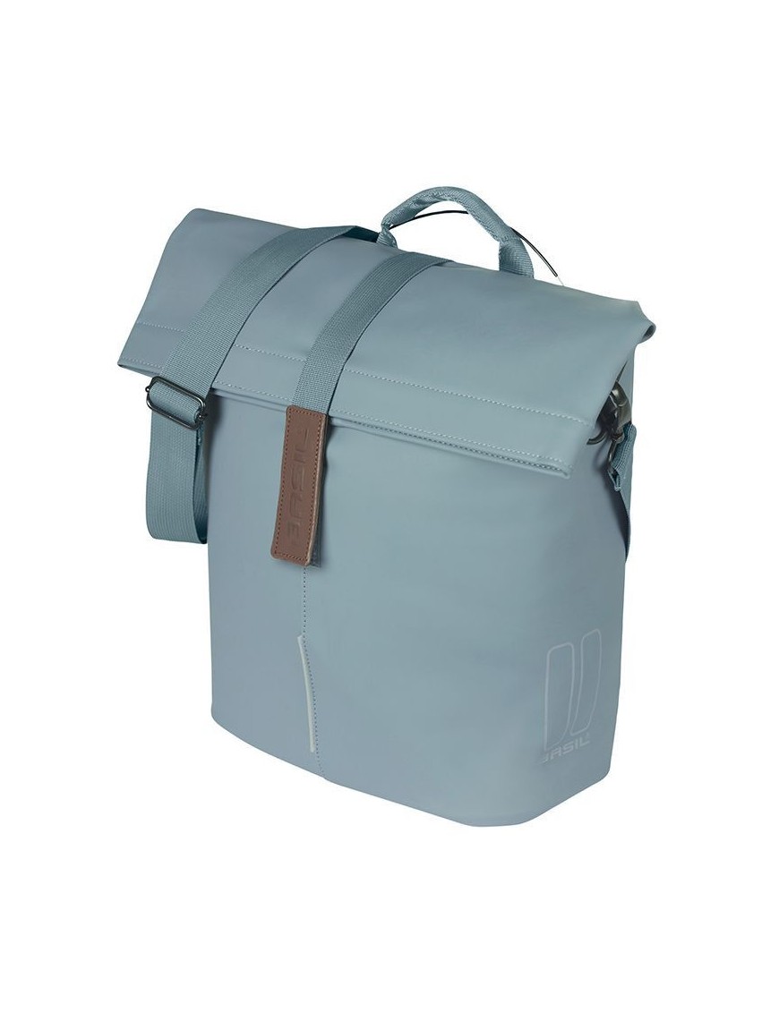 SACOCHE ARRIERE VELO LATERALE SAC BANDOULIERE BASIL CITY SHOPPER BLEU GRAPHITE DROIT-GAUCHE 14-16L FIXATION MIK STUDS POUR PORT