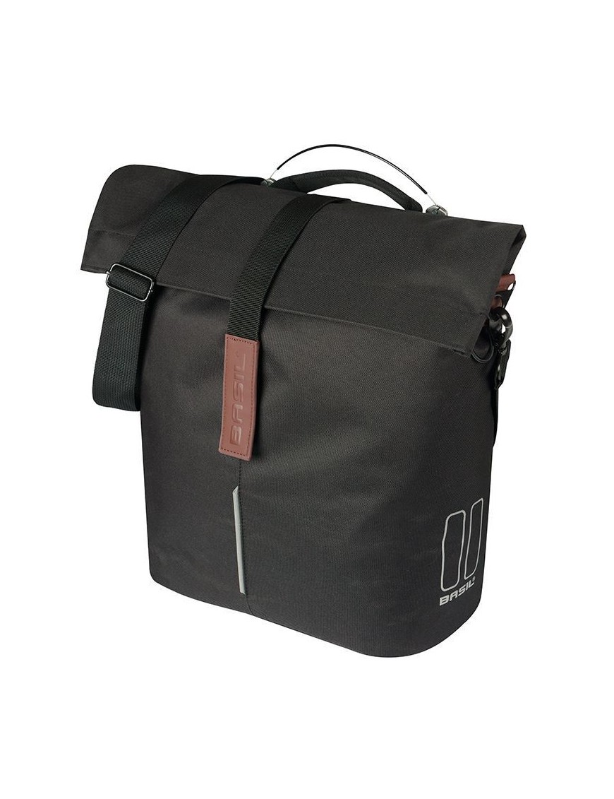 SACOCHE ARRIERE VELO LATERALE SAC BANDOULIERE BASIL CITY SHOPPER NOIR DROIT-GAUCHE 14-16L FIXATION MIK STUDS POUR PORTE BAGAGE