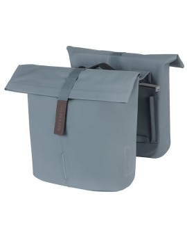 SACOCHE ARRIERE VELO DOUBLE BASIL VEGAN BLEU IMITATION CUIR 28-32L FIXATION PORTE BAGAGE FERMETURE PLIANT ANTI-PLUIE AVEC REFLE