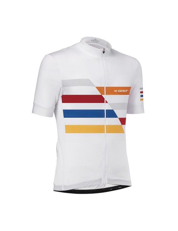 MAILLOT GIST HOMME MAGLIE MANCHES COURTES ZIP TOTAL BLANC BANDE COLORE  M    -5347