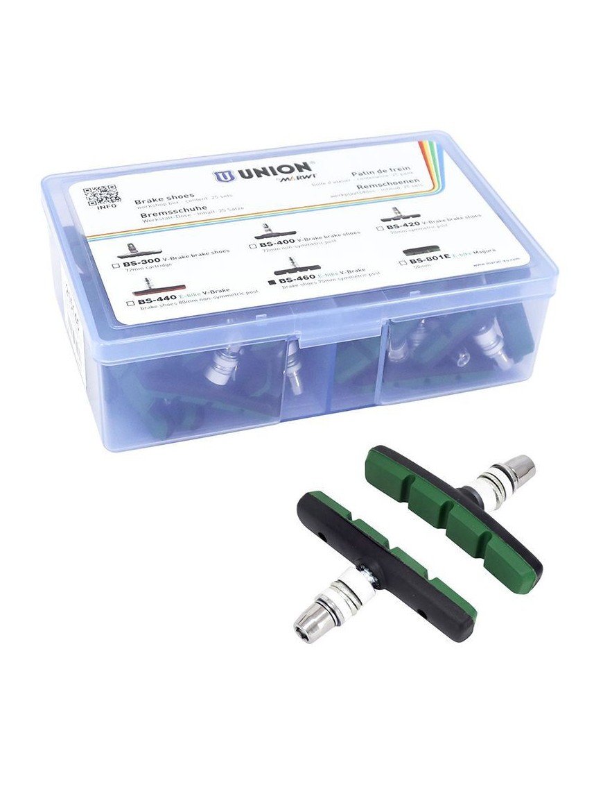 PORTE PATIN FREIN POUR VAE-E-BIKE V-BRAKE A VIS DEPORTE MARWI 75mm NOIR-VERT KEVLAR (COFFRET 25 PAIRES)