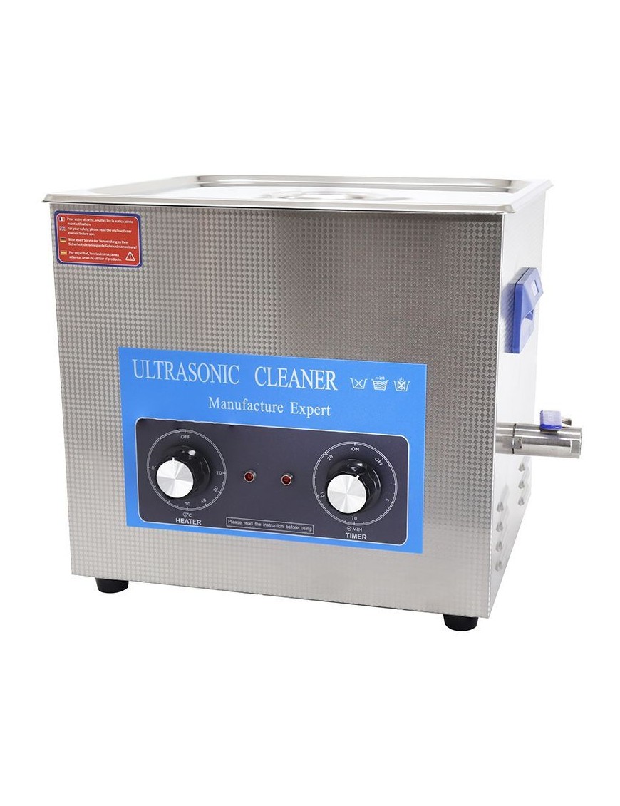 NETTOYEUR-BAC ULTRASONS PROFESSIONNEL ANALOGIQUE 15L 360 WATTS AVEC VANNE DE VIDANGE (330x300x150mm) (QUALITE PREMIUM)