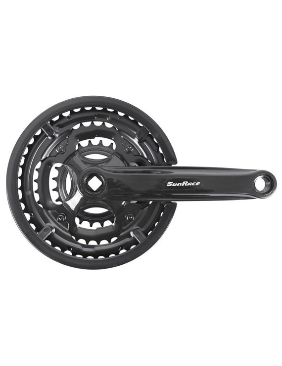 PEDALIER VTT SUNRACE 7-8V. M2C ACIER NOIR 170mm 42-34-24 AVEC PARE CHAINE FUME - BOITIER 118mm (MONTAGE ATELIER)