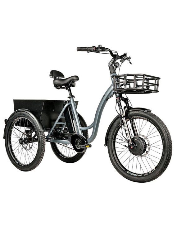 TRICYCLE ELECTRIQUE-VAE CITY LEADER FOX 24" CURTIS 2025 MIXTE GRIS MAT 8V SHIMANO NEXUS MOTEUR ROUE AV BAFANG 36V 45Nm BATTERIE