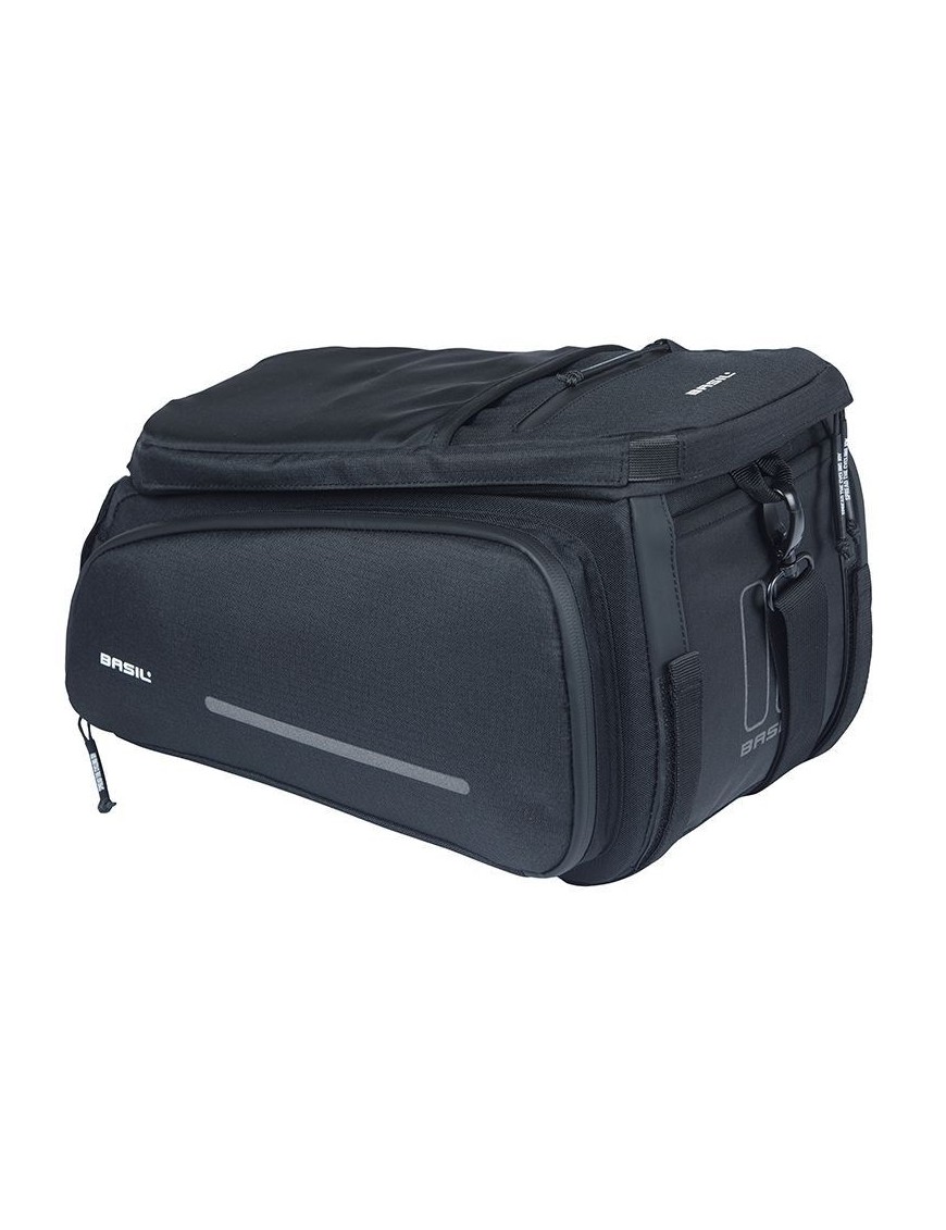 SACOCHE ARRIERE VELO TRUNKBAG BASIL MOVE NOIR 10-26L FIXATION MIK POUR PORTE BAGAGE (24x33x15cm)  - COMPATIBLE SYSTEME MIK (FIX