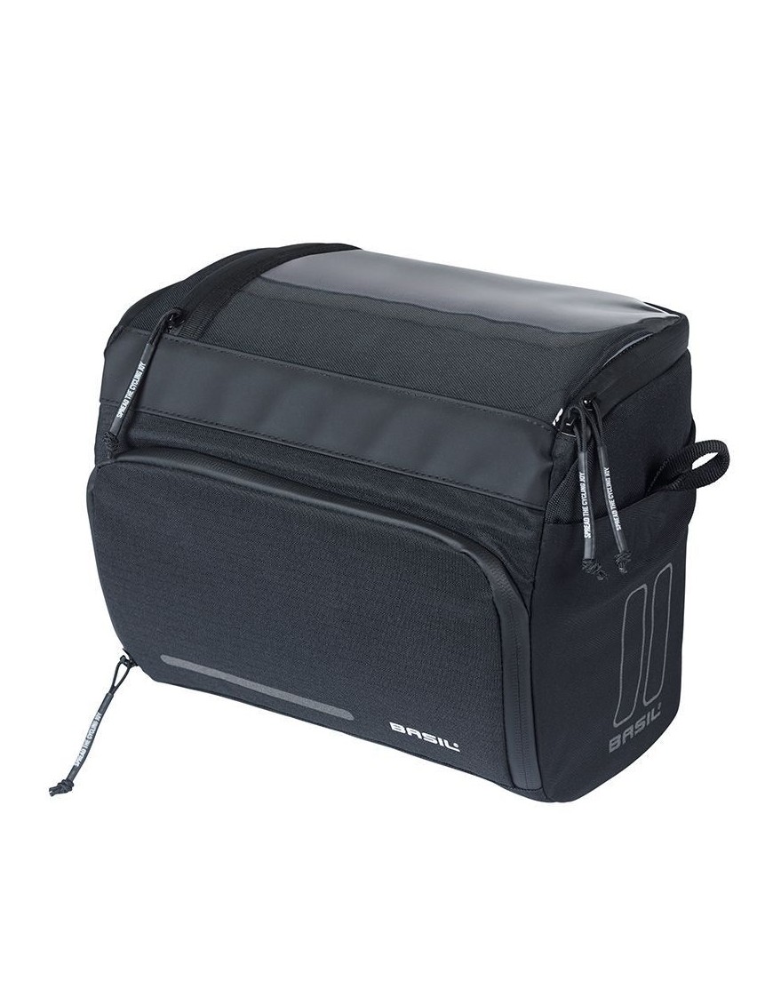 SACOCHE DE CINTRE-GUIDON VELO BASIL SPORT 7-8L NOIR GRAPHITE FIXATION CLIP COMPATIBLE BASIL ET KLICKFIX (28x20x20cm) (FIXATION 