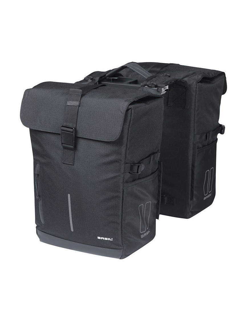 SACOCHE ARRIERE VELO DOUBLE BASIL MOVE 30L NOIR (16x27x38cm) FIXATION MIK 2.0 (INCLUS)