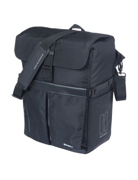 SACOCHE ARRIERE VELO LATERALE SAC BANDOULIERE BASIL MOVE COMMUTER NOIR DROIT-GAUCHE 15L FIXATION MIK STUDS POUR PORTE BAGAGE