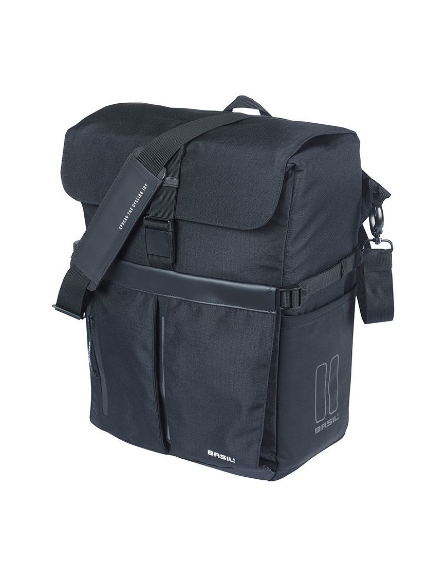 SACOCHE ARRIERE VELO LATERALE SAC BANDOULIERE BASIL MOVE COMMUTER NOIR DROIT-GAUCHE 15L FIXATION MIK STUDS POUR PORTE BAGAGE