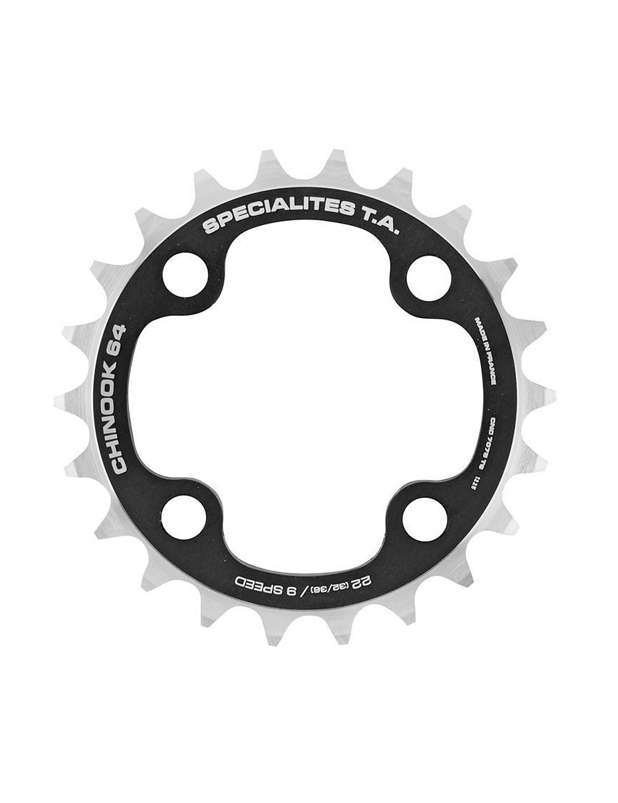 PLATEAU VTT 4BRA D.64 TA CHINOOK 22DTS INTERIEUR DOUBLE-TRIPLE NOIR ALU POUR SHIMANO - SRAM - FSA 9V.