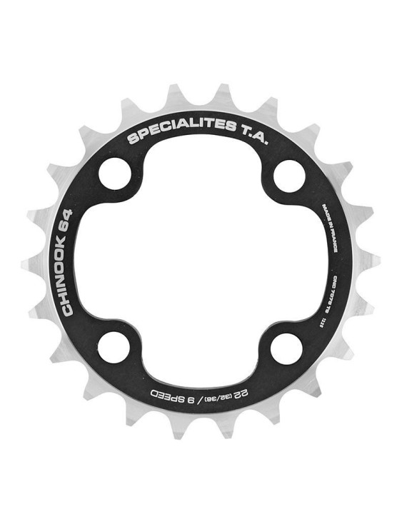 PLATEAU VTT 4BRA D.64 TA CHINOOK 22DTS INTERIEUR DOUBLE-TRIPLE NOIR ALU POUR SHIMANO - SRAM - FSA 9V.