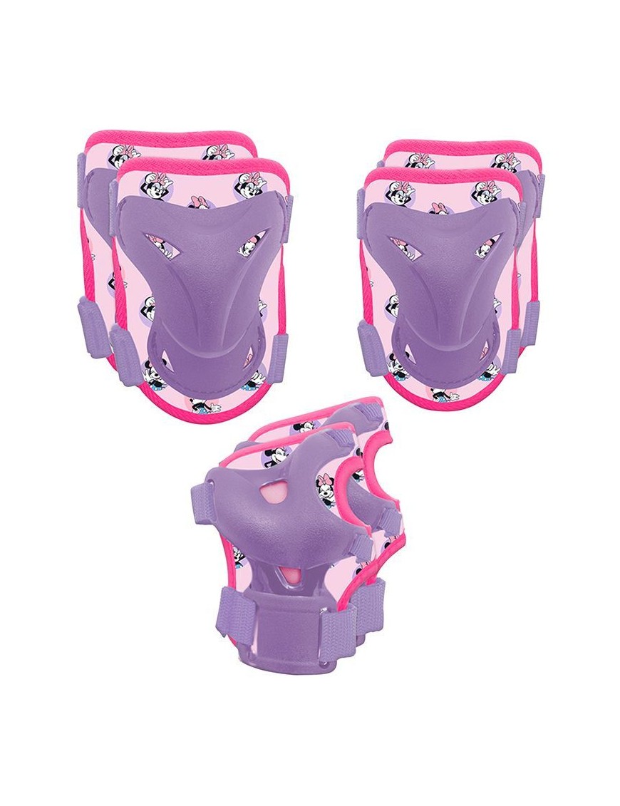 PROTECTION GENOUILLERES - COUDIERES ET POIGNETS DISNEY MINNIE VIOLET-ROSE (KIT 6 PIECES) POUR VELO - ROLLER - SKATE
