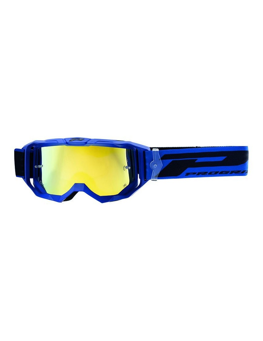 MASQUE-LUNETTES CROSS PROGRIP 3300 FL VISION GO MULTILAYERED BLEU MAT ECRAN MIROIR JAUNE ANTI-RAYURES-ANTI U.V.-ANTI-BUEE (HOMO