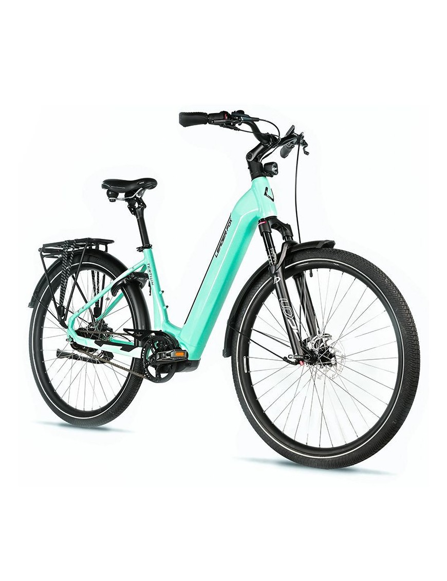 VELO ELECTRIQUE-VAE CITY 29 LEADER FOX TERTIUM 2025 FEMME VERT CLAIR 8V SHIMANO NEXUS MOTEUR CENTRAL BAFANG M420 36V 80Nm BATTE