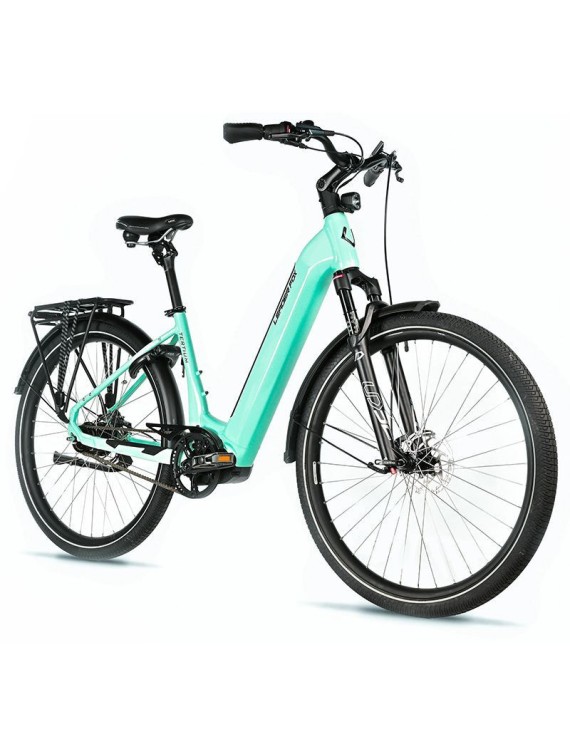 VELO ELECTRIQUE-VAE CITY 29 LEADER FOX TERTIUM 2025 FEMME VERT CLAIR 8V SHIMANO NEXUS MOTEUR CENTRAL BAFANG M420 36V 80Nm BATTE