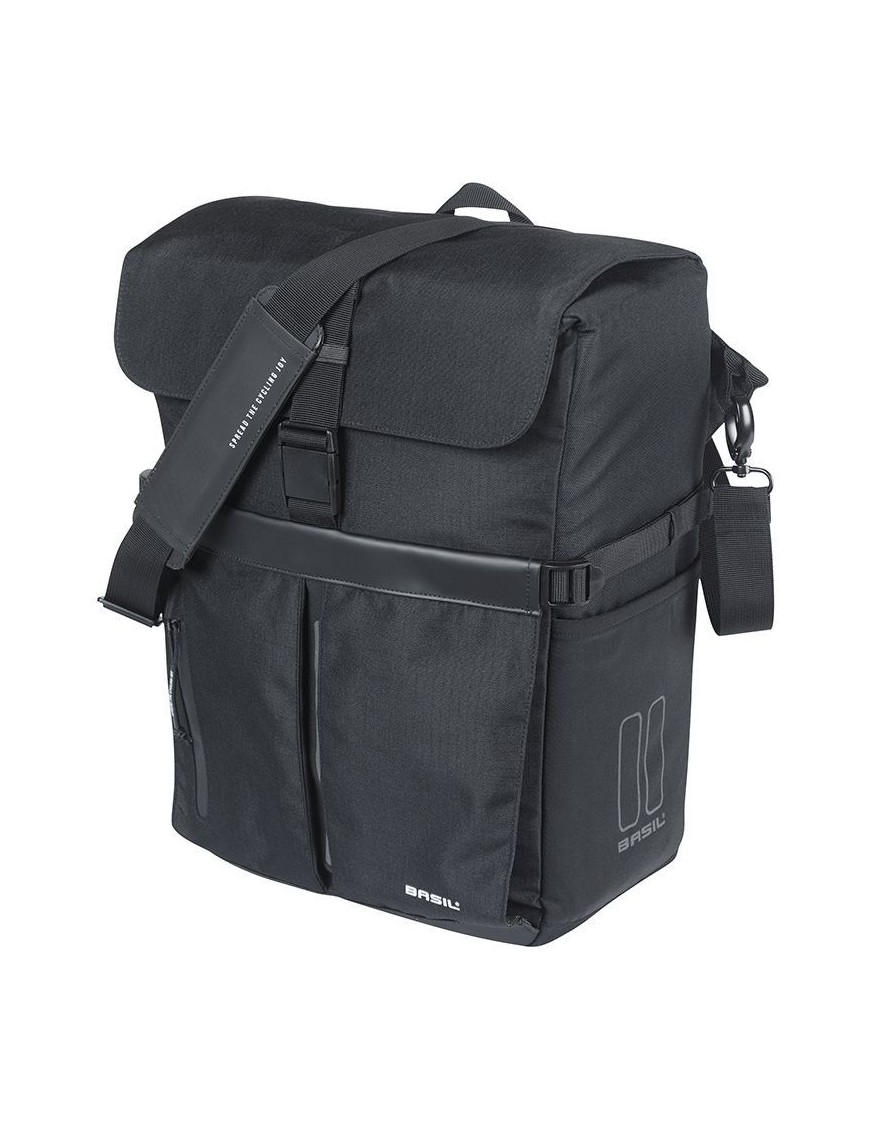 SACOCHE ARRIERE VELO LATERALE SAC BANDOULIERE BASIL MOVE COMMUTER NOIR DROIT-GAUCHE 15L FIXATION MIK HOOKS POUR PORTE BAGAGE