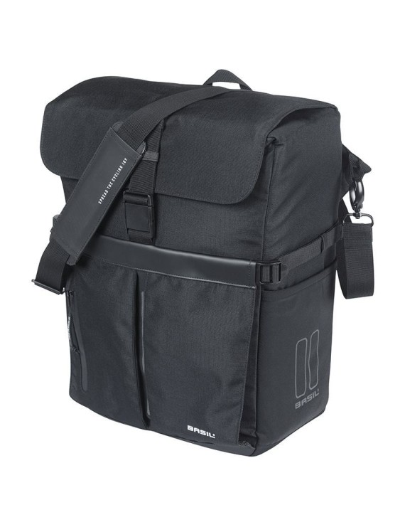 SACOCHE ARRIERE VELO LATERALE SAC BANDOULIERE BASIL MOVE COMMUTER NOIR DROIT-GAUCHE 15L FIXATION MIK HOOKS POUR PORTE BAGAGE