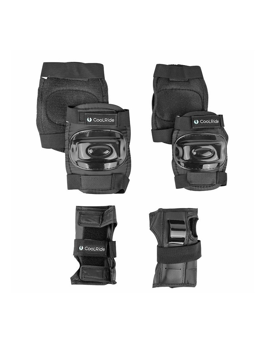 PROTECTION GENOUILLERES - COUDIERES ET POIGNETS COOLRIDE NOIR (KIT 6 PIECES) POUR VELO - ROLLER - SKATE