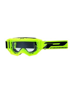 MASQUE-LUNETTES CROSS PROGRIP 3300 TR VISION GO JAUNE FLUO MAT ECRAN TRANSPARENT ANTI-RAYURES-ANTI U.V.-ANTI-BUEE (HOMOLOGUE CE