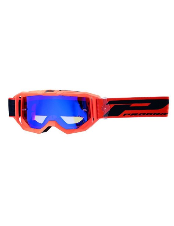 MASQUE-LUNETTES CROSS PROGRIP 3300 FL VISION GO MULTILAYERED ORANGE FLUO MAT ECRAN MIROIR BLEU ANTI-RAYURES-ANTI U.V.-ANTI-BUEE