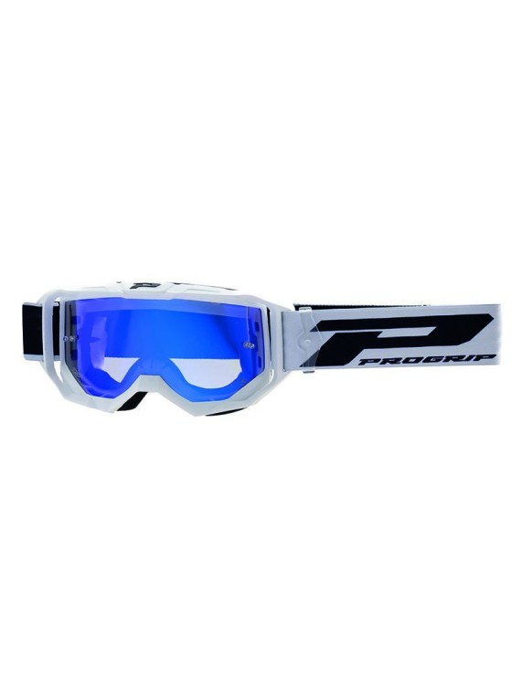 MASQUE-LUNETTES CROSS PROGRIP 3300 FL VISION GO MULTILAYERED BLANC MAT ECRAN MIROIR ARGENT ANTI-RAYURES-ANTI U.V.-ANTI-BUEE (HO
