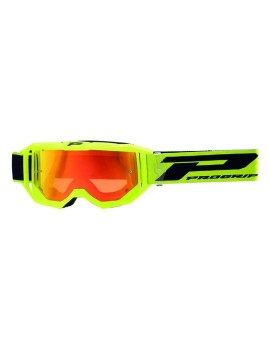 MASQUE-LUNETTES CROSS PROGRIP 3300 FL VISION GO MULTILAYERED JAUNE FLUO MAT ECRAN MIROIR ROUGE ANTI-RAYURES-ANTI U.V.-ANTI-BUEE