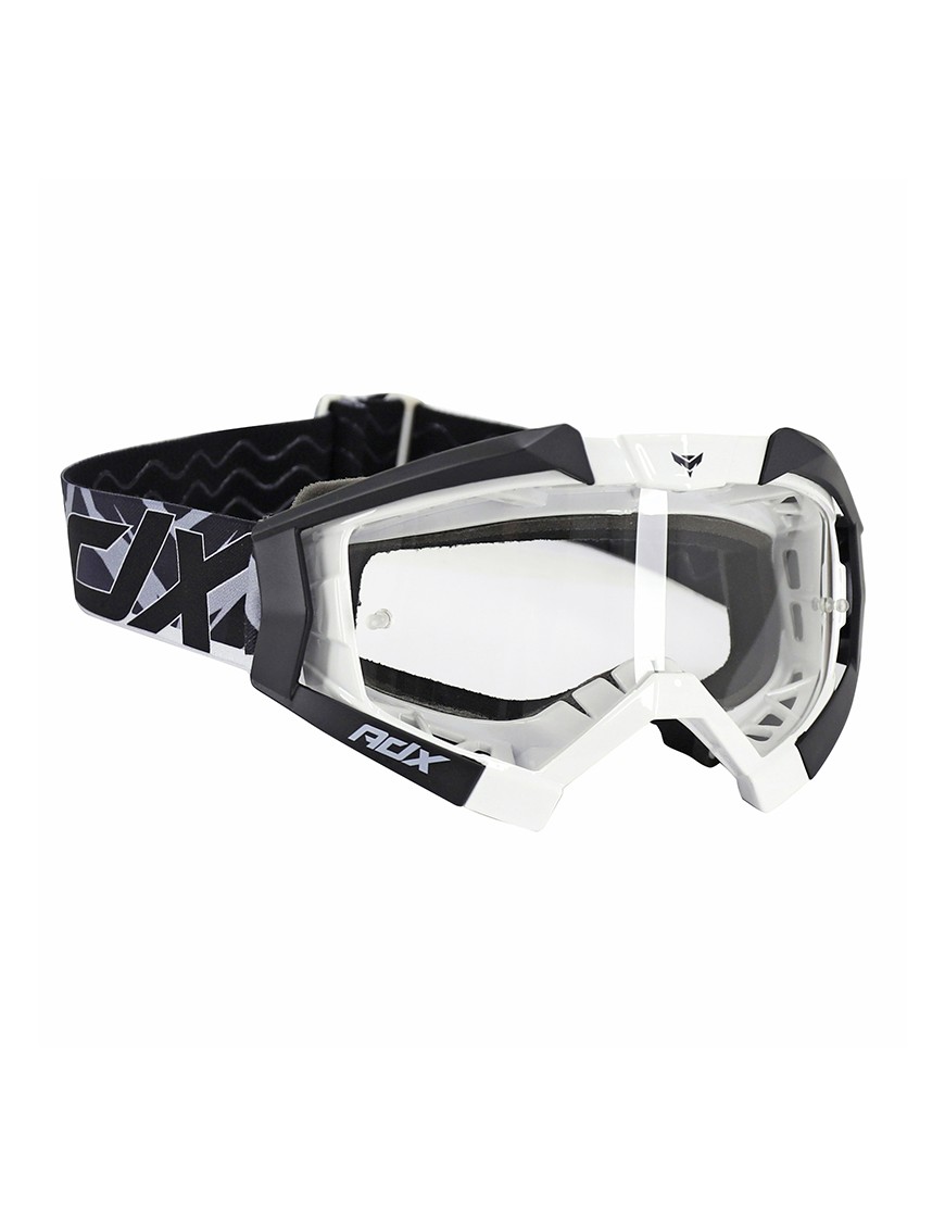 MASQUE-LUNETTES CROSS ADX MX BLANC-NOIR ECRAN TRANSPARENT ANTI-RAYURES (HOMOLOGUE EN1938) (+ LIVRE AVEC ECRAN MIROIR)