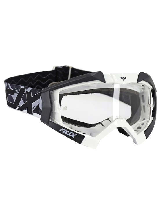MASQUE-LUNETTES CROSS ADX MX BLANC-NOIR ECRAN TRANSPARENT ANTI-RAYURES (HOMOLOGUE EN1938) (+ LIVRE AVEC ECRAN MIROIR)
