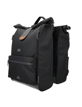 SACOCHE ARRIERE VELO DOUBLE HAPO.G ROLL-TOP 2x25L NOIR (61x33x16cm) - FIXATION SANGLES REGLABLES ET VELCROS SUR PORTE BAGAGE