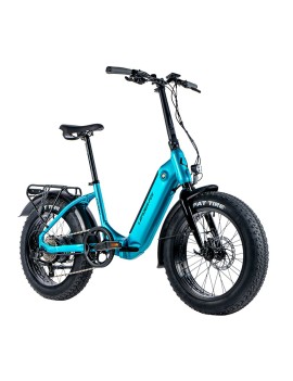 VELO ELECTRIQUE-VAE PLIANT FAT BIKE 20 LEADER FOX CODY 2024 MIXTE BLEU CLAIR 7V MOTEUR ROUE AR BAFANG 36V 80Nm BATTERIE 16Ah