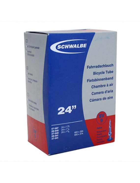 CHAMBRE A AIR VELO 24 - 600 x 28-35A  SCHWALBE VALVE PRESTA TOUT ALU (47-507 à 37-541) (SV9)