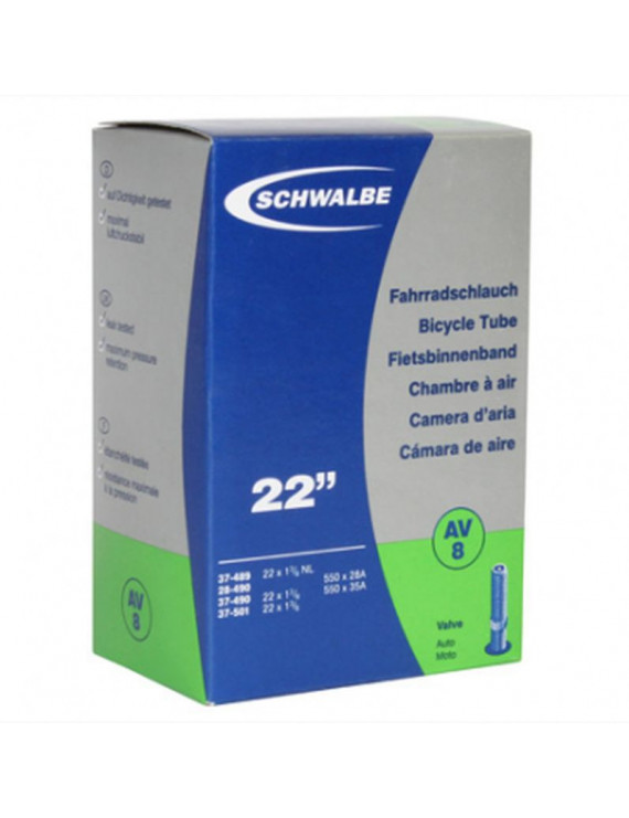 "CHAMBRE A AIR VELO 550 x 28-35A - 22"" SCHWALBE VALVE STANDARD TOUT ALU (44-484 à 37-501) (AV8)"