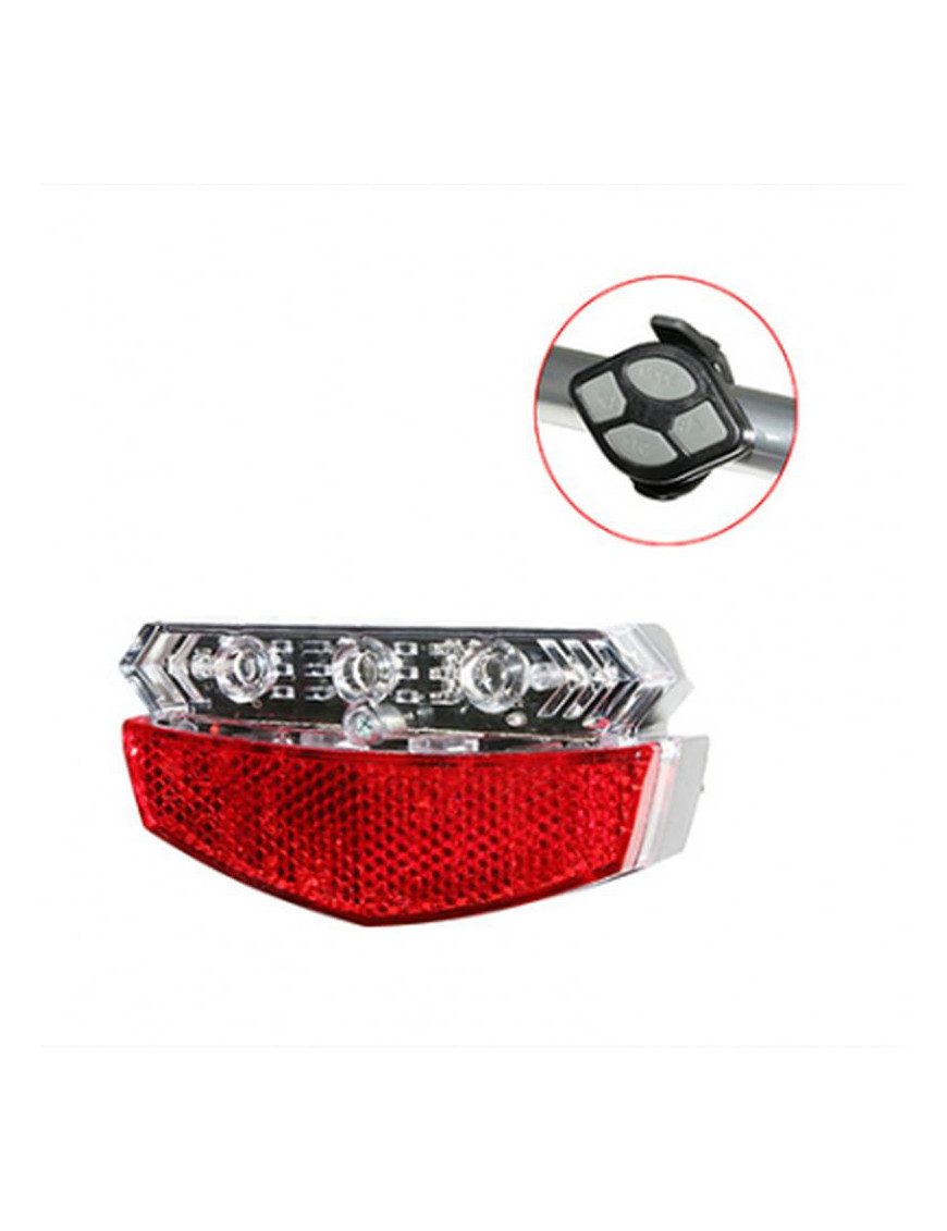 ECLAIRAGE VELO A PILE ARRIERE SUR PORTE-BAGAGE REFLECTOR 5 LEDS ROUGE 5 FONCTIONS AVEC BOUTON INDICATEUR DE DIRECTION SANS FIL (
