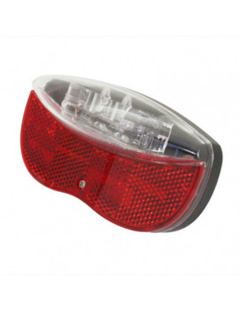 ECLAIRAGE VELO A PILE ARRIERE SUR PORTE-BAGAGES 2 LEDS ROUGE (LIVRE AVEC PILES) ENTRAXE 80mm