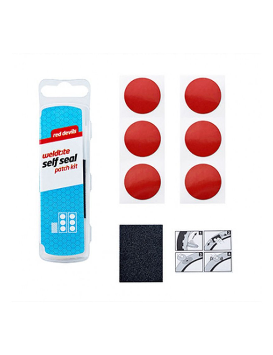 KIT REPARATION CHAMBRE A AIR WELDTITE RED DEVILS AVEC RUSTINES AUTOCOLLANTES-AUTOADHESIVES ROUGES - BOITE (6 RUSTINES AUTOADHES