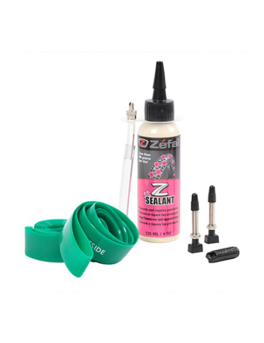 Kit tubeless zefal 27.5' avec preventif 125ml, valve, fond de jan...