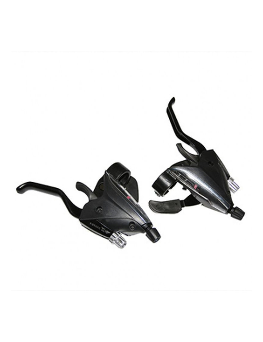 LEVIER-MANETTE VTT P2R 3x8V. NOIR ALU AZERA POUR FREIN V-BRAKE COMPATIBLE SHIMANO (PAIRE)